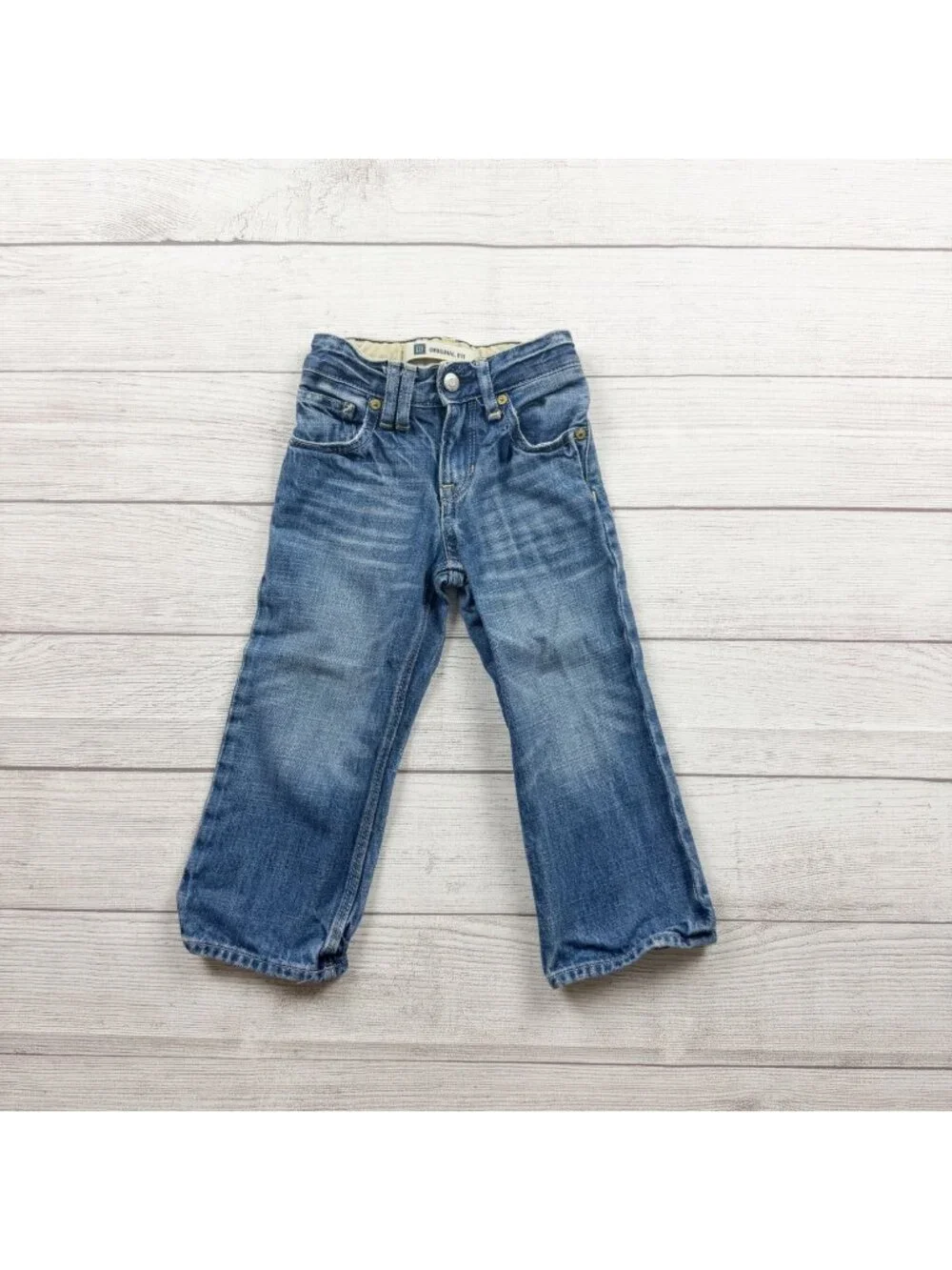 Gap Toddler Boys Original Fit Denim Distressed Blue Jeans Adjustable Waist 3T